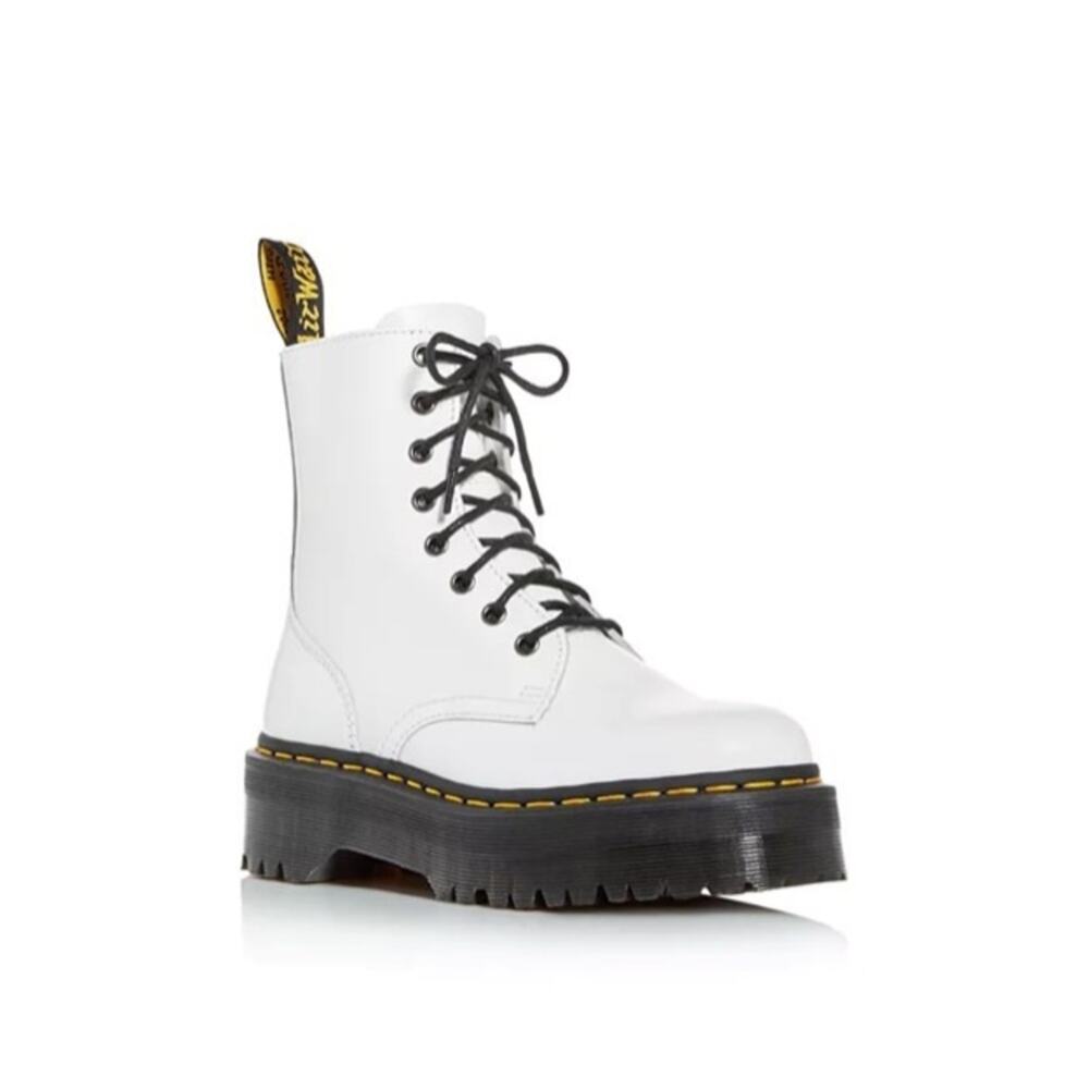 Dr. Martens‎ Women's White Jadon Platform Leather Combat Round Toe Boots Size 8